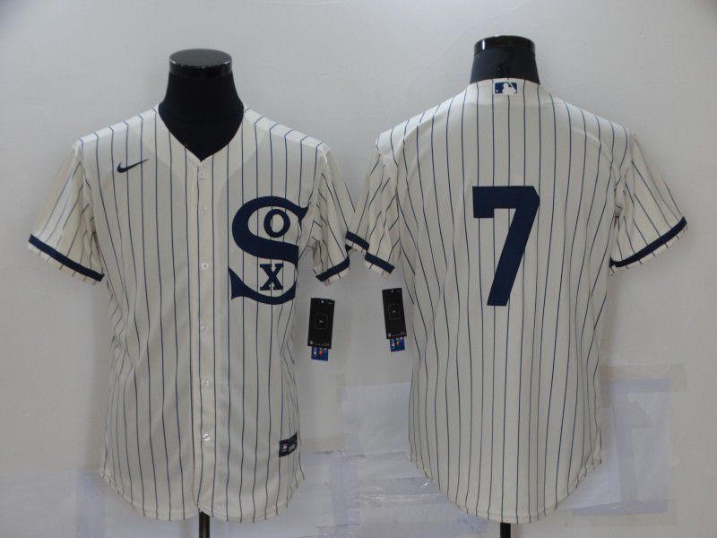 Men Chicago White Sox #7 No name Cream stripe Game Nike 2021 MLB Jersey